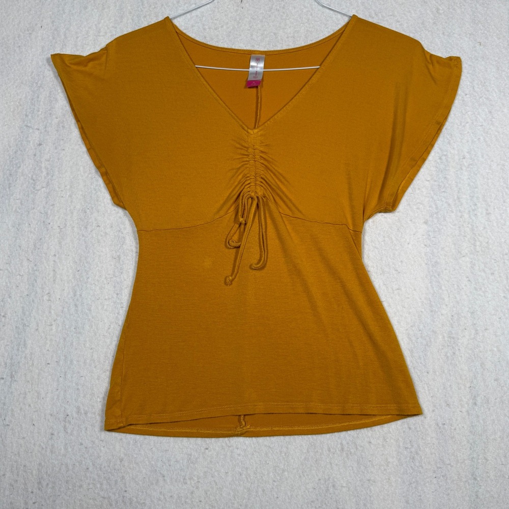 No Boundaries Womens Mustard Yellow Cinched Bust V-Neck Top Size M 7-9